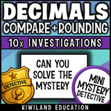 Can you solve the mystery? No prep decimals detective activity for 4th grade and 5th grade math review, early finishers, sub days and homework