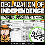 Declaration of Independence reading mystery comprehension activity cover for grades 3-6