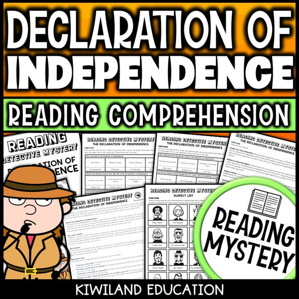 Declaration of Independence reading mystery comprehension activity cover for grades 3-6
