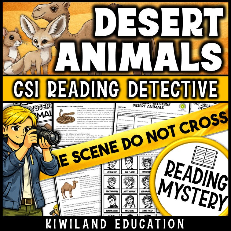 Desert animals science reading mystery cover for grades 3-6