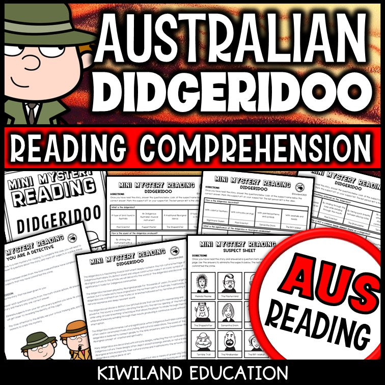 Didgeridoo reading mystery comprehension activity cover for grades 3-6