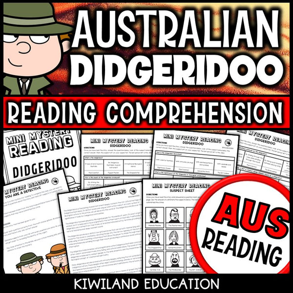 Didgeridoo reading mystery comprehension activity cover for grades 3-6