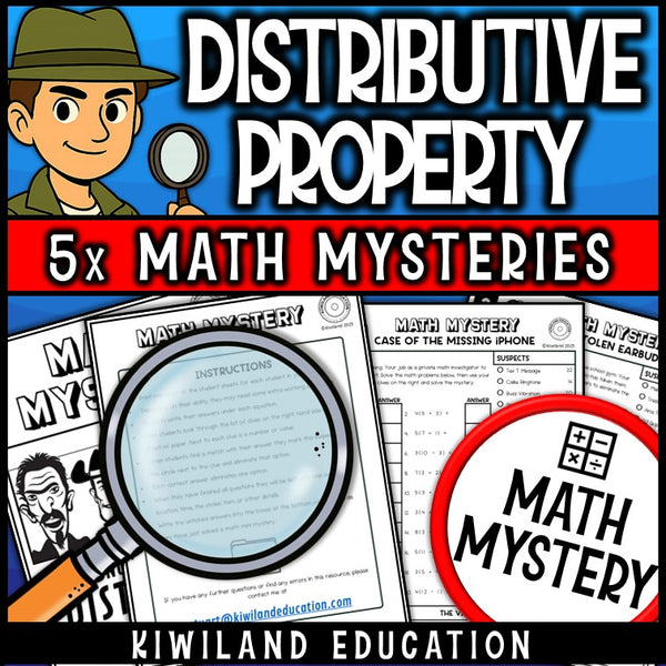 Distributive property math mystery worksheet sample pages