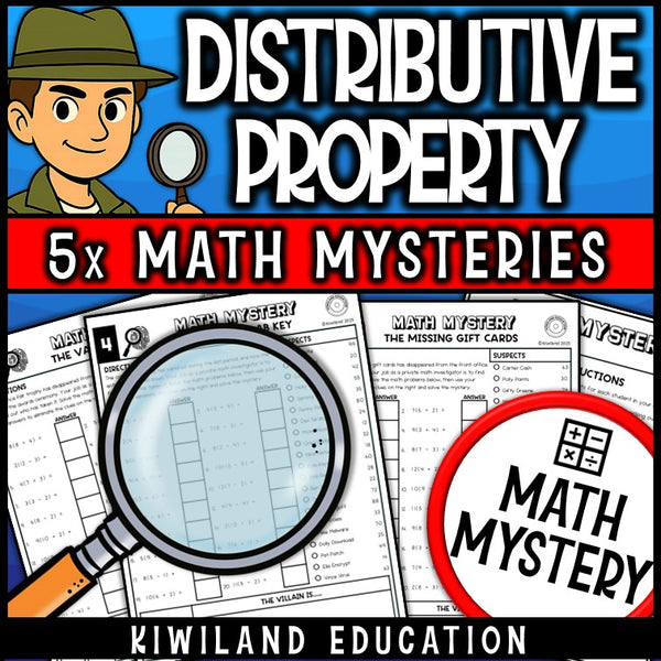 Distributive property detective math mystery activity for grades 4-5