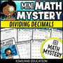 Dividing Decimals Math Mystery worksheets cover - 5 printable detective cases