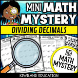Decimal division detective math mystery printable activity