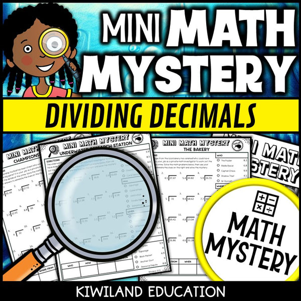 Decimal division detective math mystery printable activity