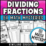 Dividing fractions zombie math mystery worksheets cover for grades 5-6