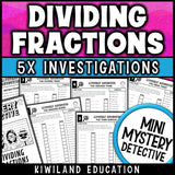 Dividing fractions zombie mystery detective worksheets