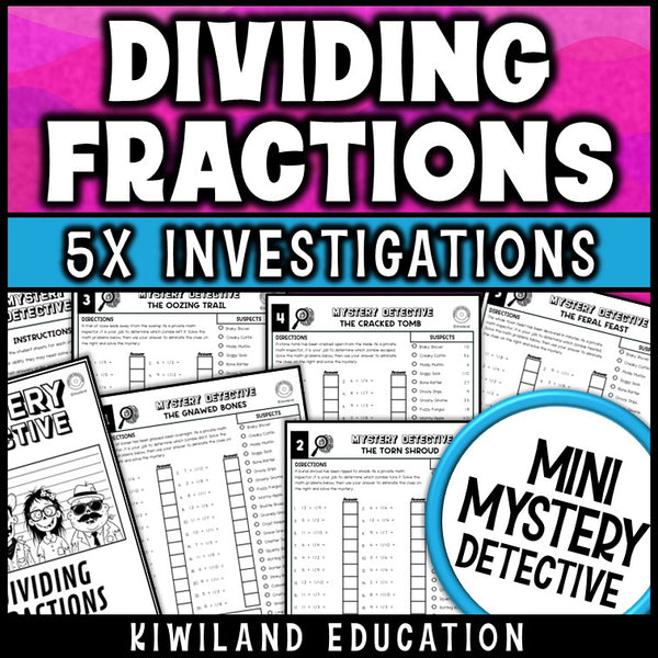 Dividing fractions zombie mystery detective worksheets