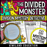 Division math practice grade 4-5 printable mystery detective activity