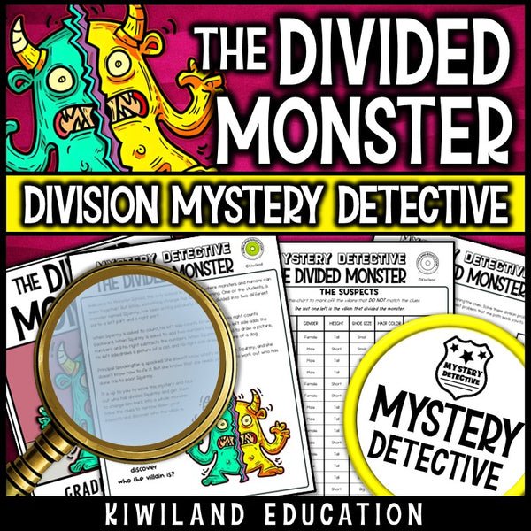 Division math practice grade 4-5 printable mystery detective activity