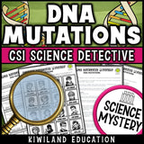 DNA mutations reading mystery comprehension questions worksheet with suspect line-up