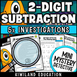 Double digit borrowing practice mystery detective cases