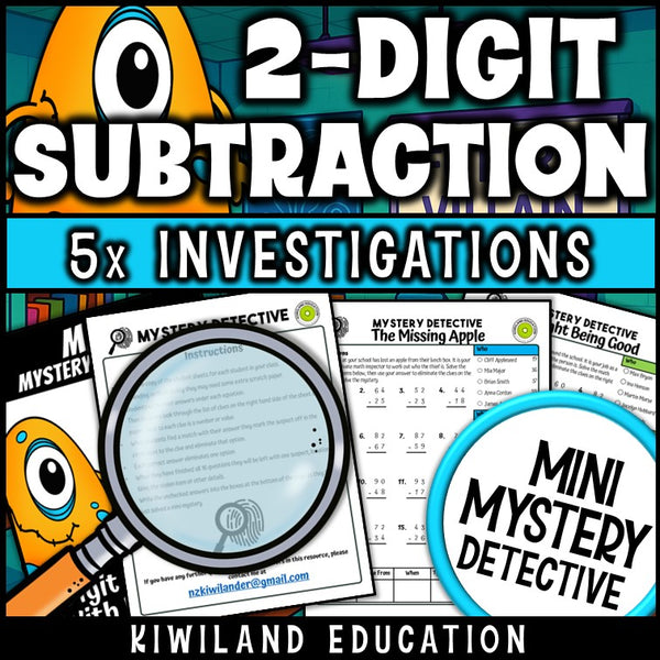 Double digit borrowing practice mystery detective cases