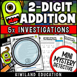 Double digit carrying practice mystery detective cases