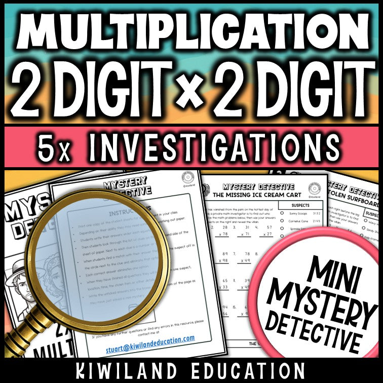 Double digit multiplication detective worksheets math centers