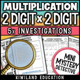 Double digit multiplication detective worksheets math centers