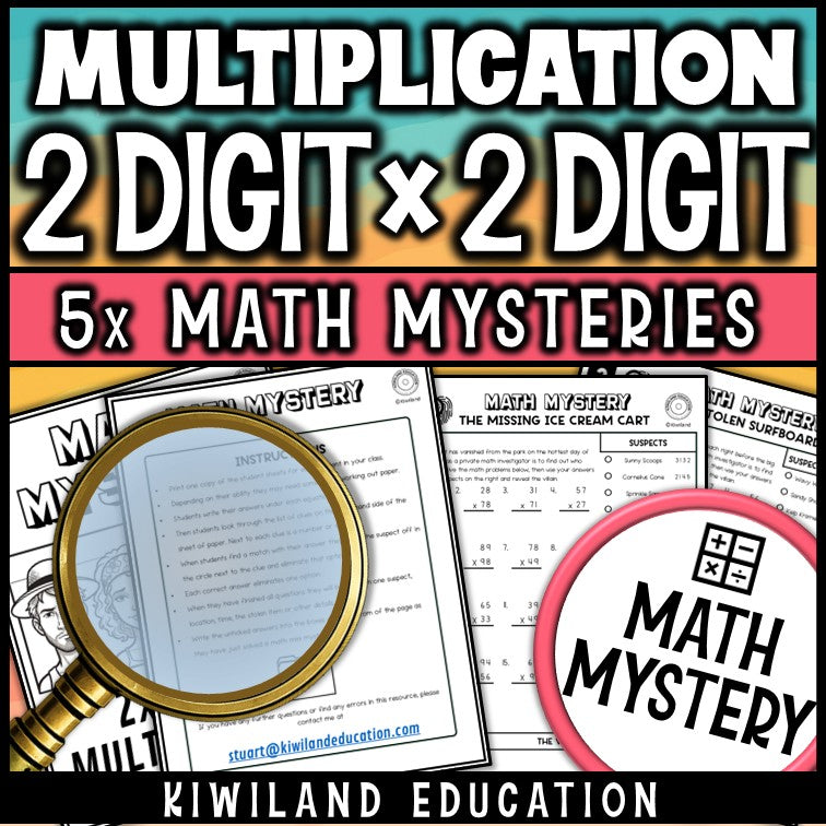 Double-digit multiplication detective activity with printable instructions for math centers