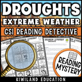 Droughts reading comprehension questions and suspect lineup worksheet pages