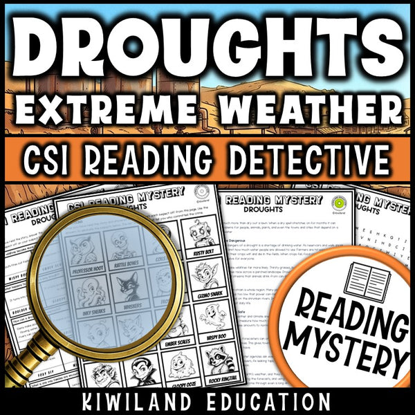Droughts reading comprehension questions and suspect lineup worksheet pages