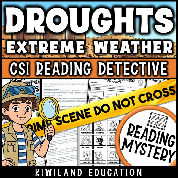 Droughts extreme weather CSI reading mystery comprehension activity cover for grades 3-6