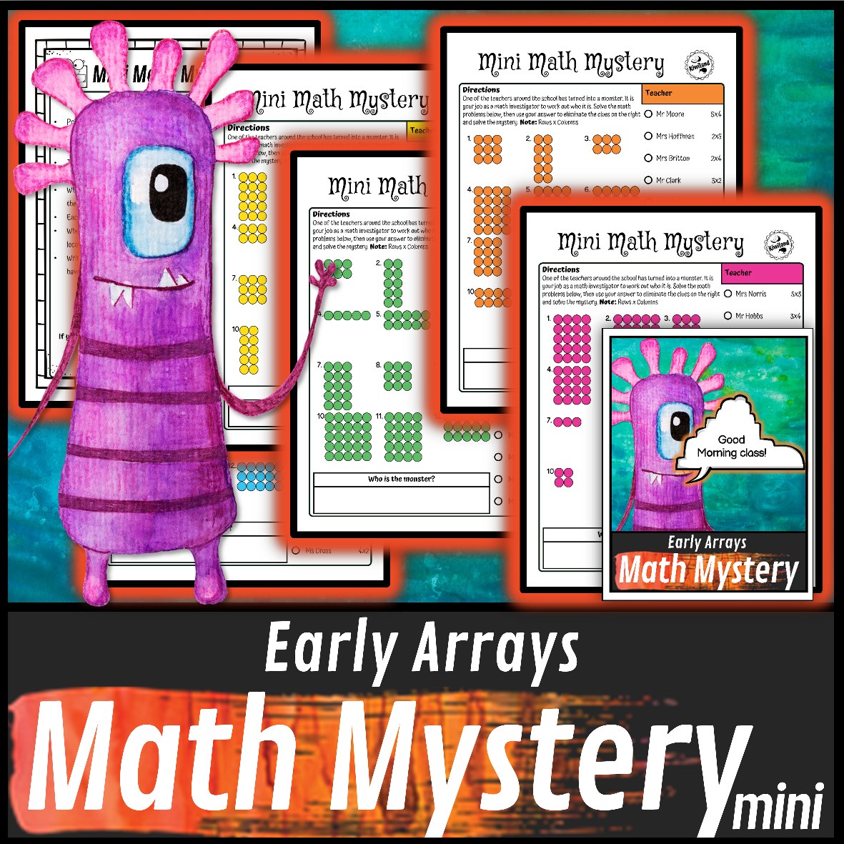 Multiplication arrays detective math mystery printable activity