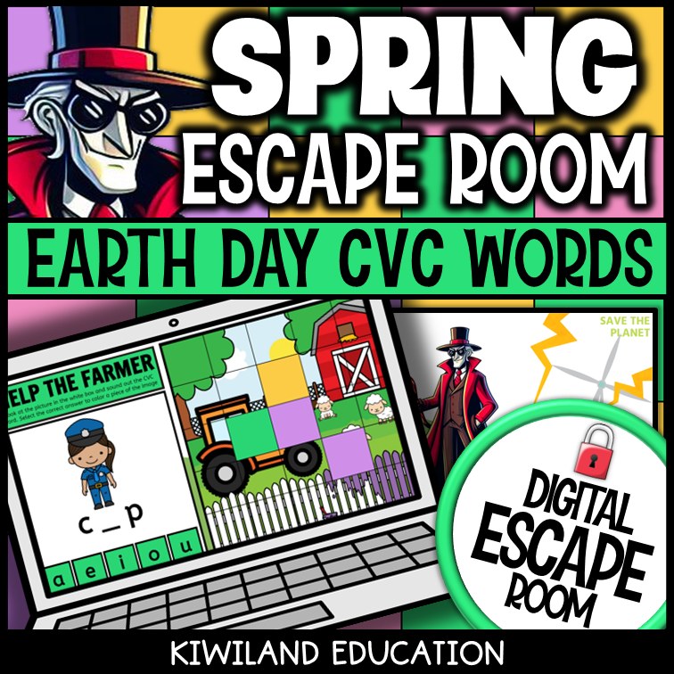 Earth Day CVC words color by code cover — phonics activity for grades K–1