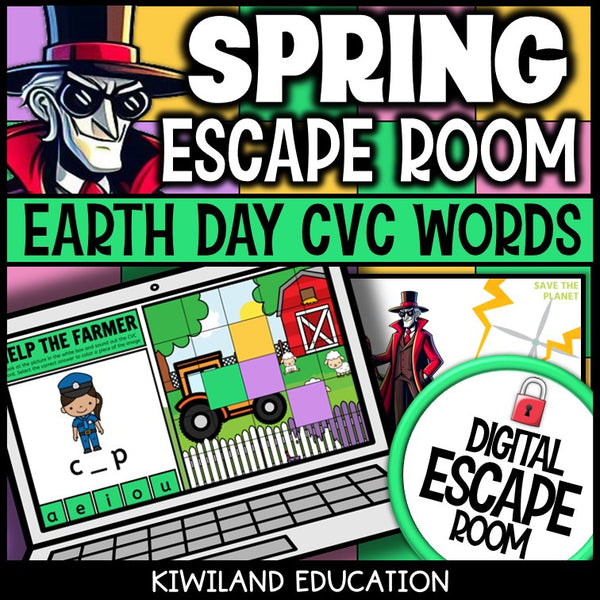 Earth Day CVC words color by code cover — phonics activity for grades K–1