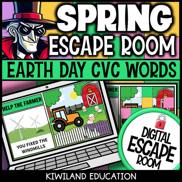 Earth Day CVC words color by code mystery picture grid