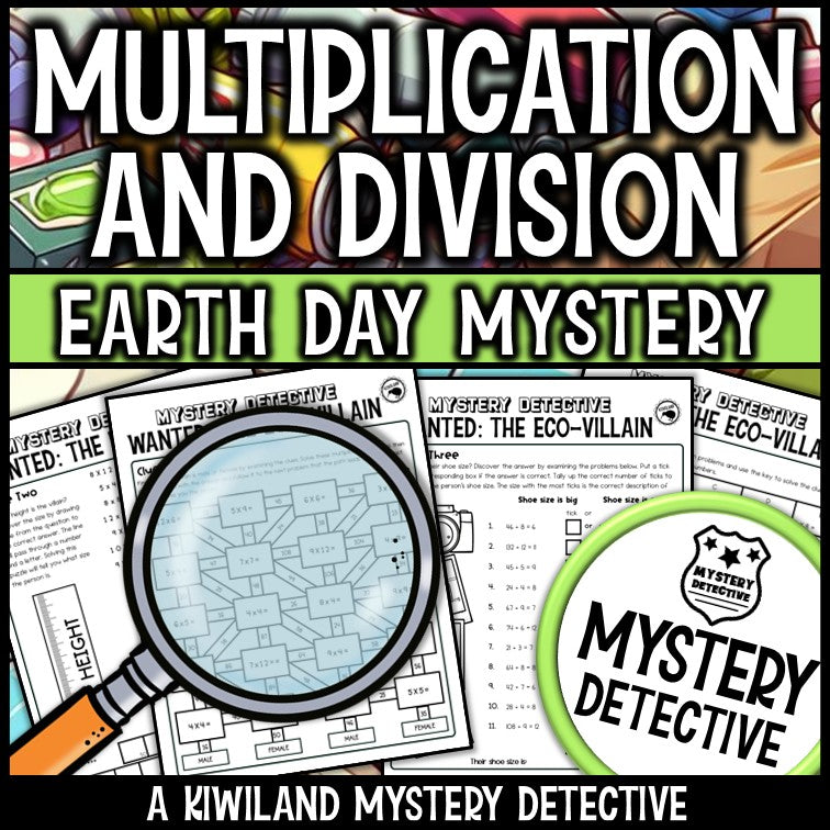 Earth day eco villain no-prep printable mystery detective division activity