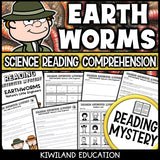 Earthworms science reading mystery comprehension activity cover for grades 3-6