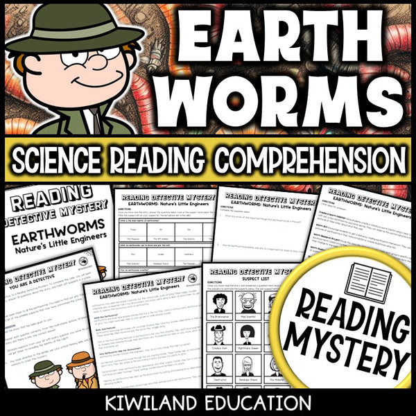 Earthworms science reading mystery comprehension activity cover for grades 3-6