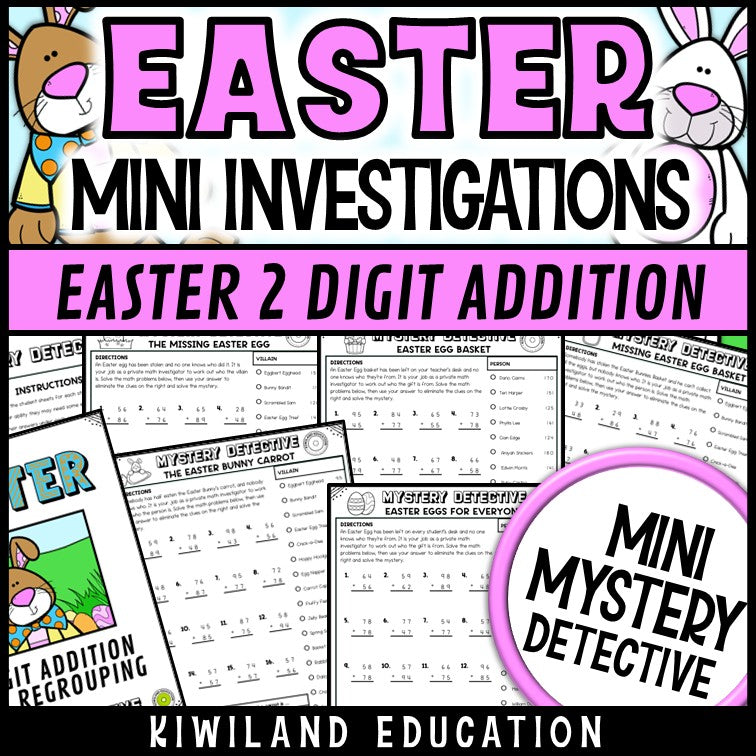 Easter 2-digit addition with regrouping worksheets 1st 2nd grade