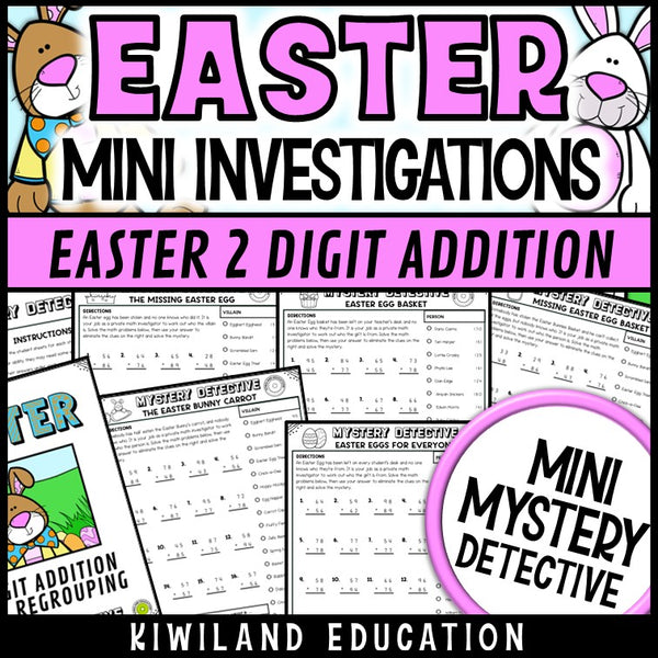 Easter 2-digit addition with regrouping worksheets 1st 2nd grade