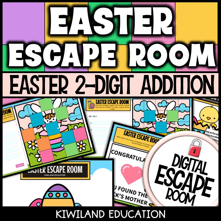 Easter 2-digit addition digital escape room preview screen