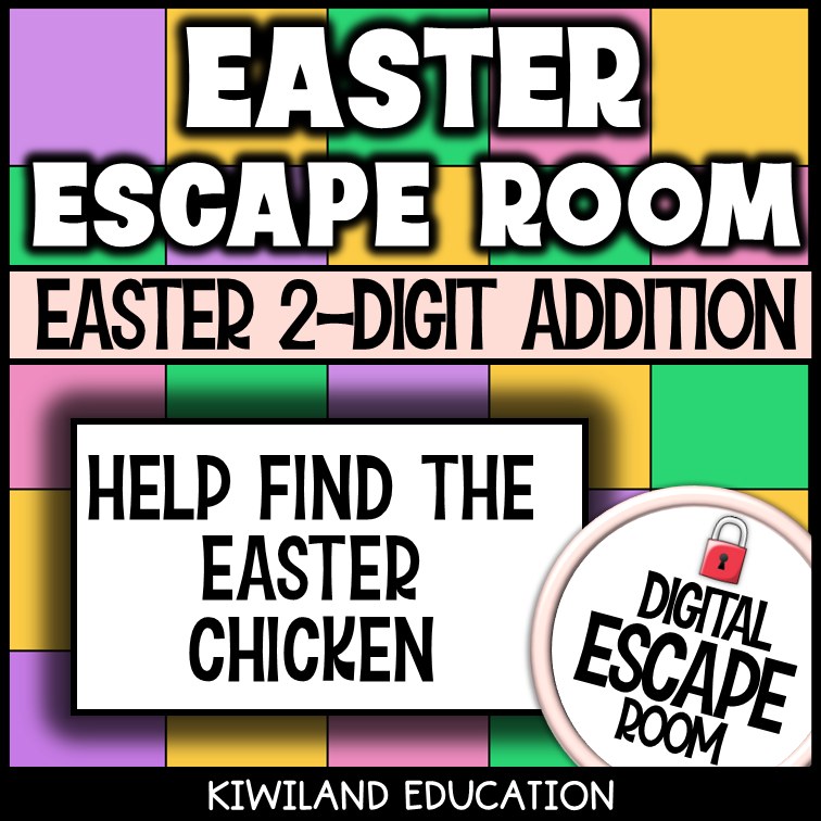 Easter 2-digit addition digital escape room self-checking activity
