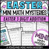 Easter 3-digit addition with regrouping math mystery worksheets cover