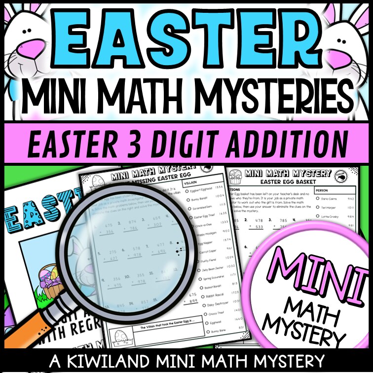 Easter 3-digit addition math mystery worksheet sample page