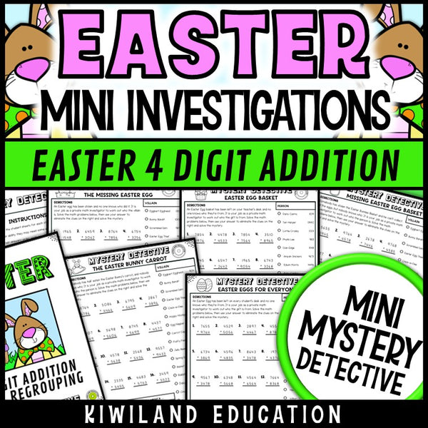 Easter 4-digit addition with regrouping worksheets 3rd 4th grade