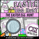 Easter addition and subtraction clue worksheet pages - Easter Egg Hunt CSI math mystery