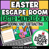 Easter adding and subtracting multiples of 10 digital escape room cover — math activity for grades 1–3