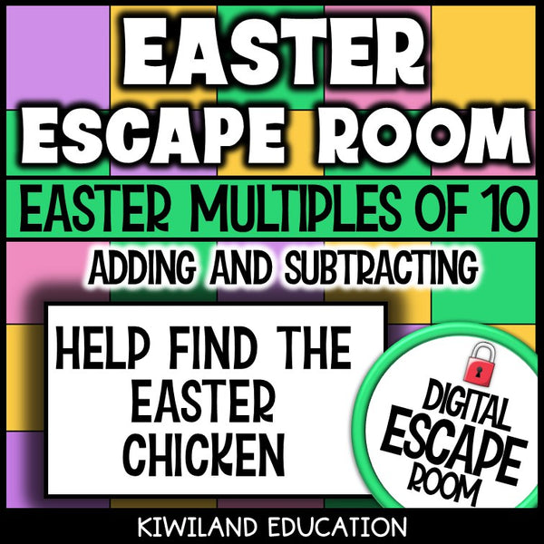 Easter multiples of 10 digital escape room self-checking activity