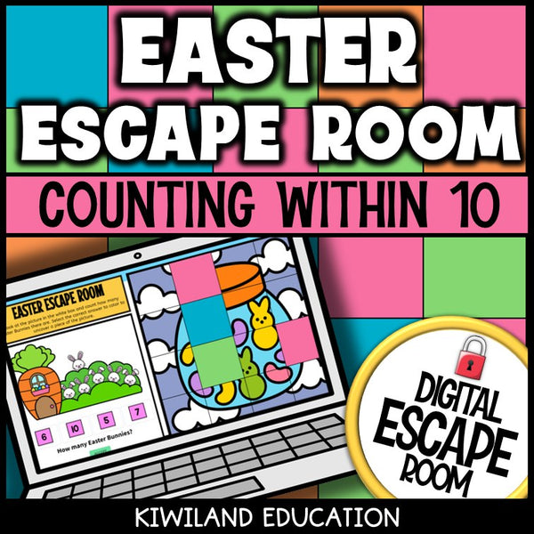 Easter counting within 10 digital escape room cover — math activity for grades K–1