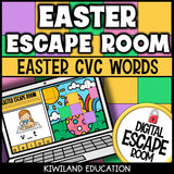 Easter CVC words digital escape room cover — phonics activity for grades K–1