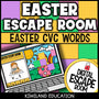 Easter CVC words digital escape room cover — phonics activity for grades K–1