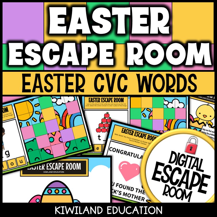 Easter CVC words digital escape room preview screen