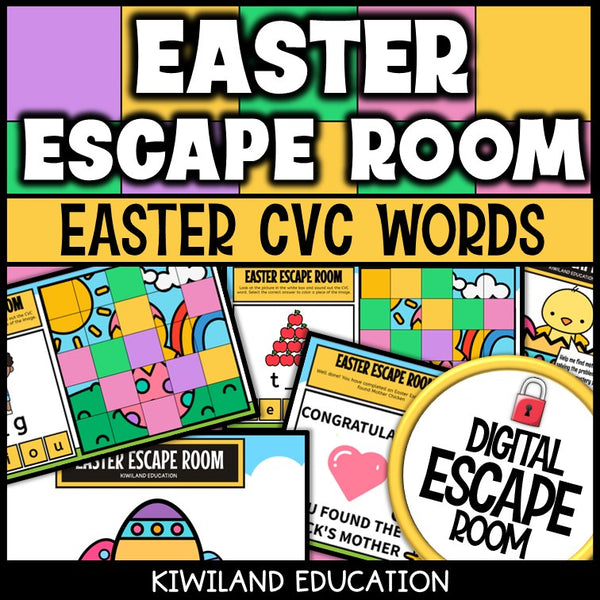 Easter CVC words digital escape room preview screen