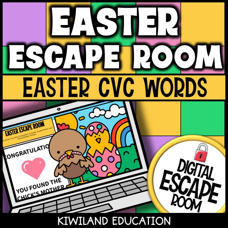 Easter CVC words digital escape room blending short vowels