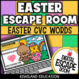 Easter CVC words digital escape room blending short vowels